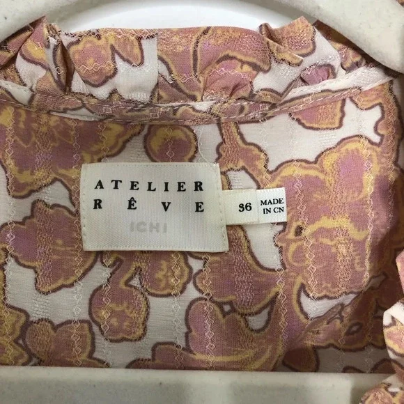 Atelier Rêve Floral Faux Wrap Puff Sleeve Midi Dress Small - Picture 7 of 14